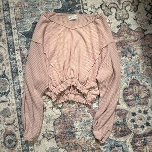 Poof! Waffle Knit V-Neck Top - Dusty Rose